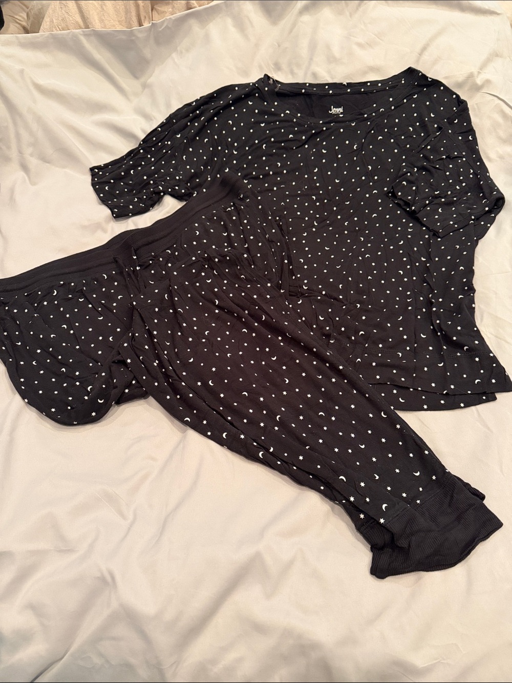 Jenni Black Pajama Set with White Suns and Moons Dot Print